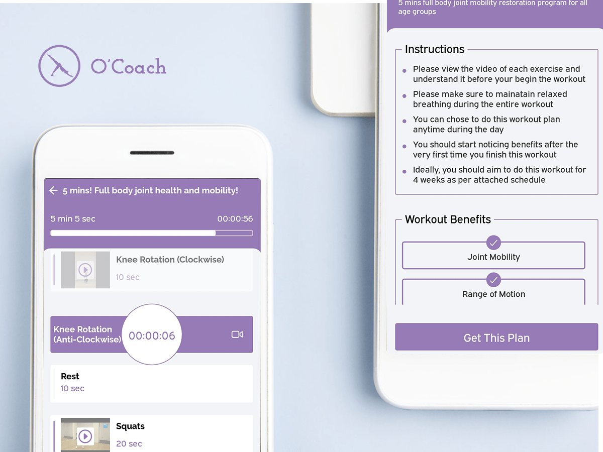 Get full instructions before performing exercise using O'Coach fitness app.