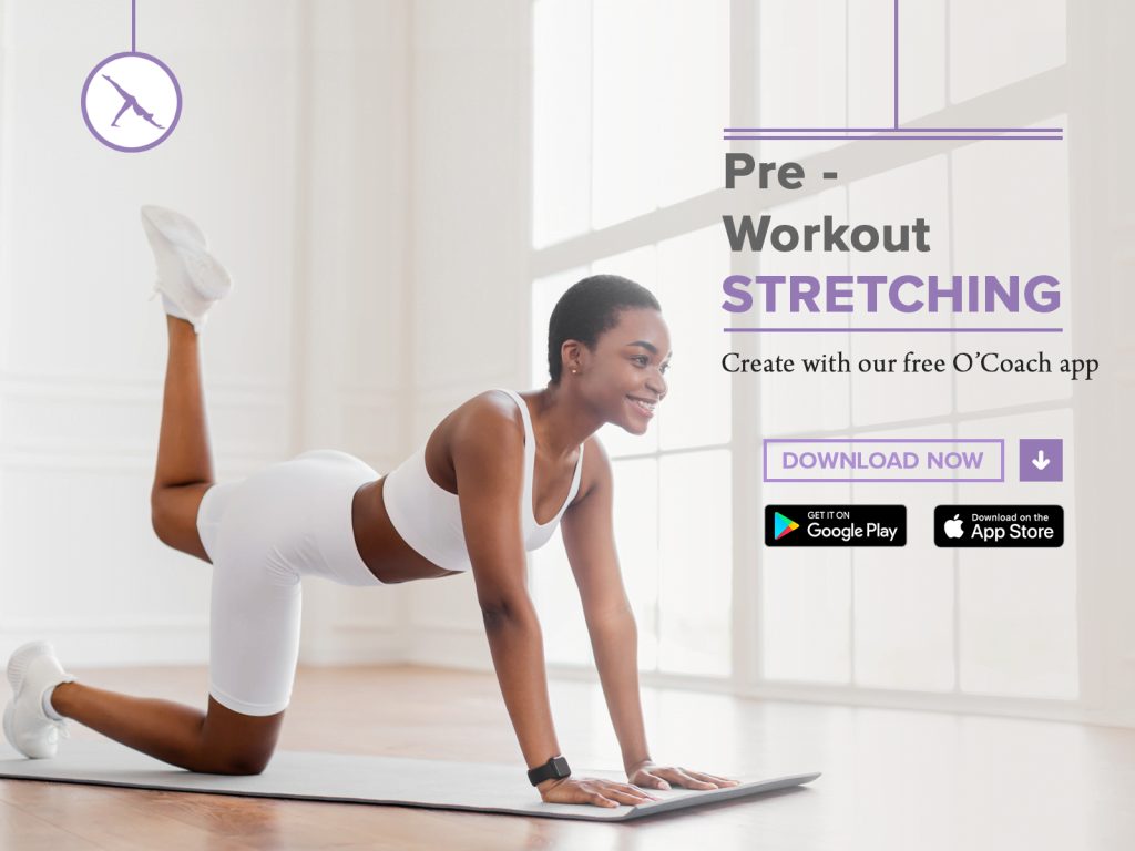 Girl is doing Pre-run stretch workout routine using O'Coach fitness app
