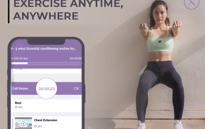 Girl is doing exercise with the help of O'Coach fitness app