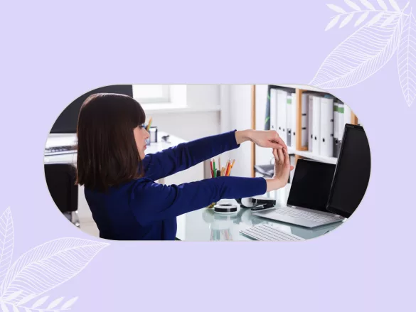 Girl is doing streching on desk