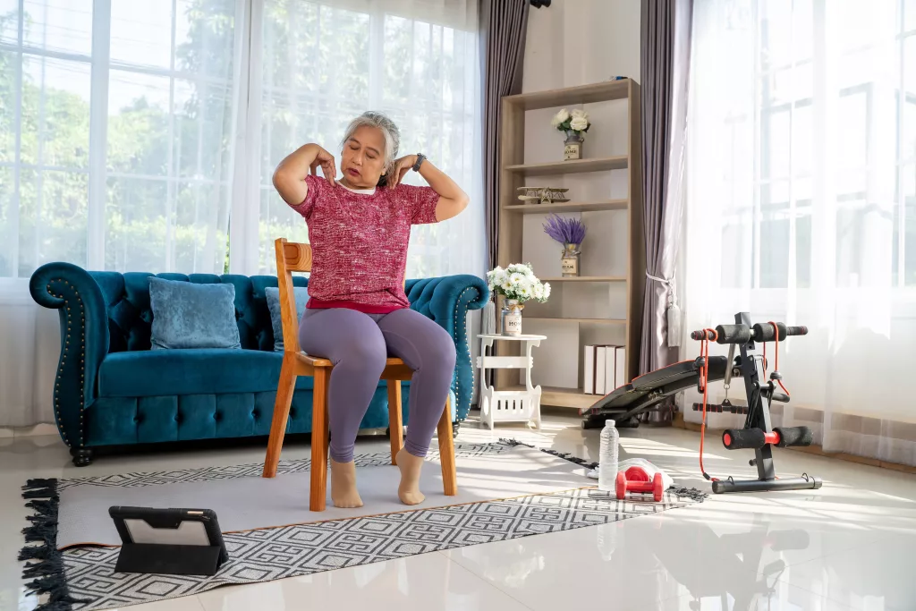 old women doing arm rotation exercise