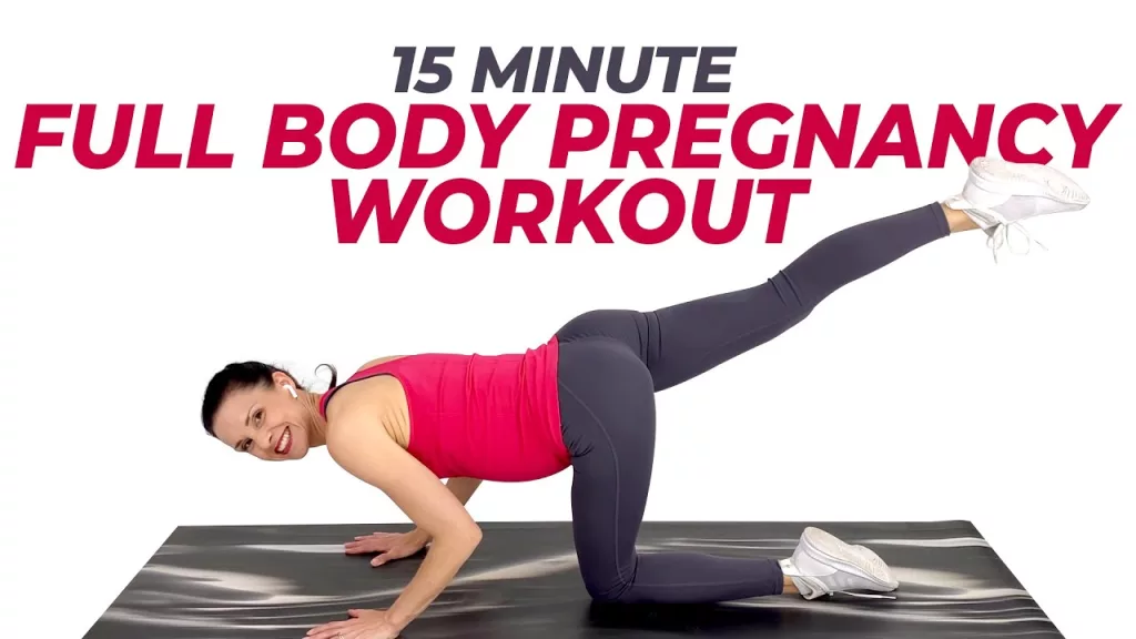 Image with the text written 15 Minute Full Body Pregnancy Workout