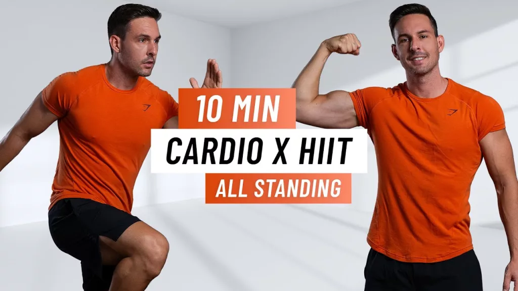 Image with the text written 10 MIN CARDIO HIIT WORKOUT ALL STANDING